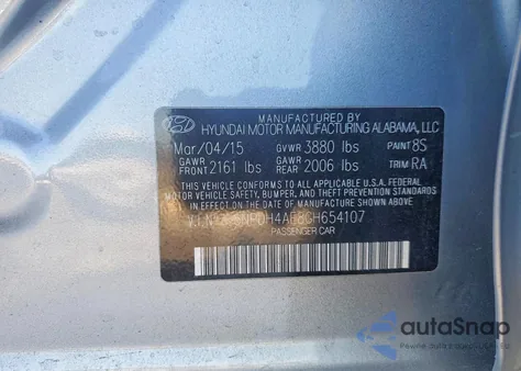 2016 Hyundai Elantra Se from USA, damaged, VIN 5NPDH4AE8GH654107